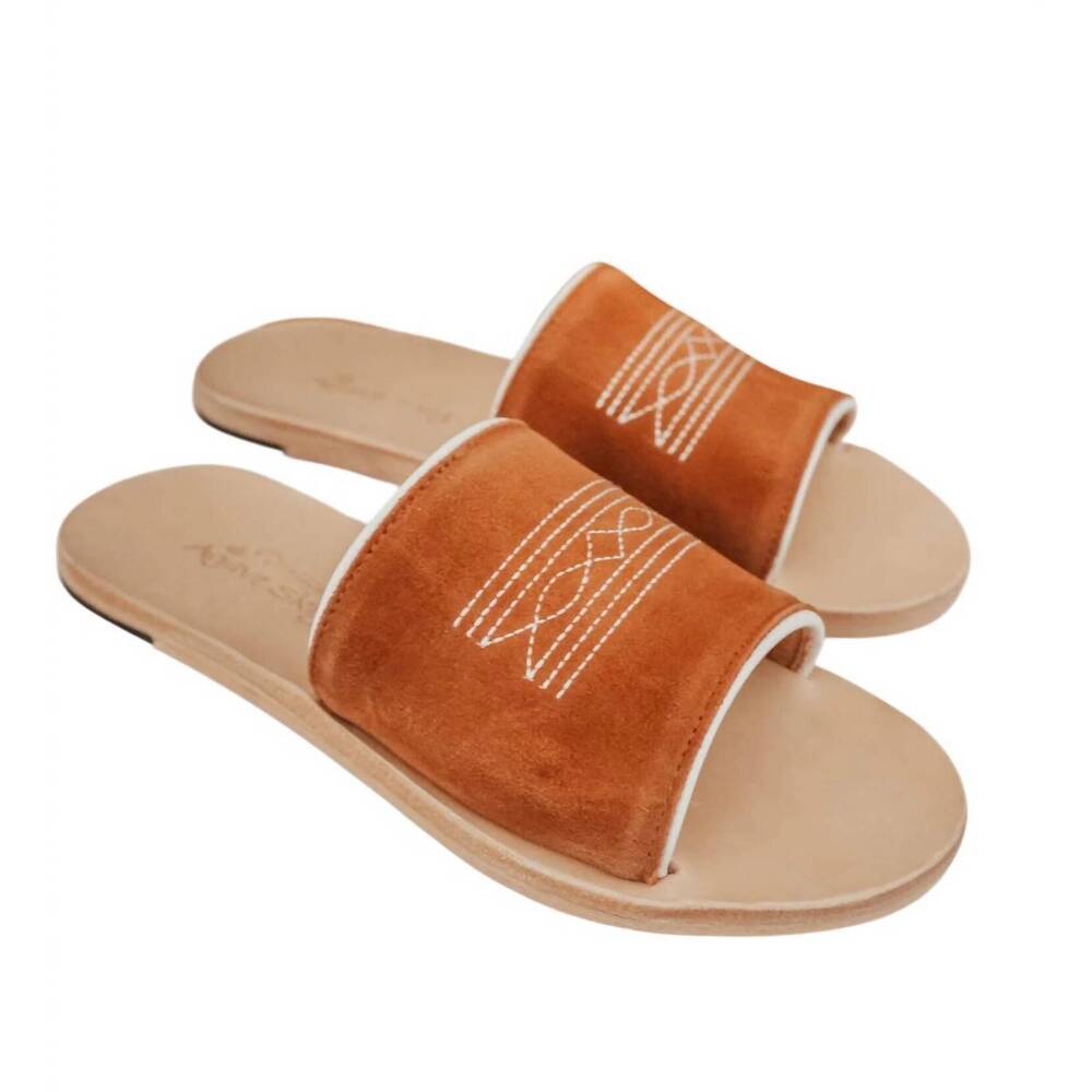 NEW AGAVE SKY women's nadia western flat sandal in rust and cream